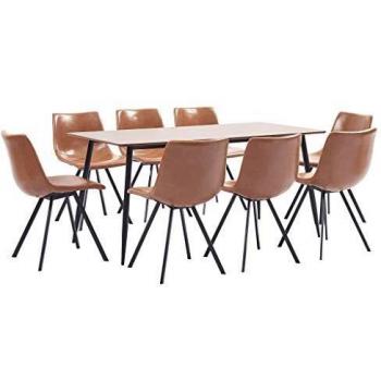 vidaXL Juego Comedor 9 Piezas de Cuero Sintético Mobiliario Decoración Interior Casa Hogar Robusto Duradero Resistente Funcional Práctico Útil Coñac