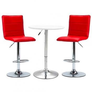 vidaXL Set Mesa Alta y Taburetes de Bar 3 Piezas Cuero Sintético Hogar Jardín Salón Cocina Bricolaje Decoración Diseño Mobiliario Muebles Blanco