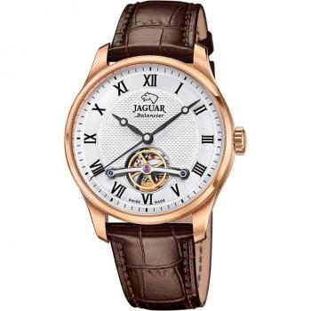 Reloj Jaguar J967/2 Automatic Collection para Hombre, Caja de Acero Inoxidable 316L Rosa, Esfera Plateada, Correa de Piel Marrón