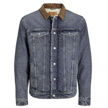 Jack & Jones Men's Blue Denim Jacket with Sherpa Lining and Chest Pockets, Size M