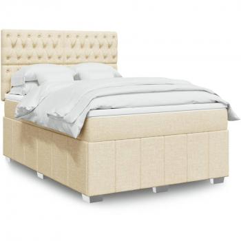 Cama Box Spring con Colchón de Tela Color Crema 140x190 cm