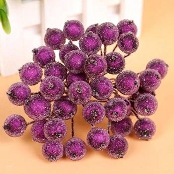 200x Mini Helado de Fruta Bayas Acebo Flor Artificial Decoración árbol de Navidad Color Púrpura