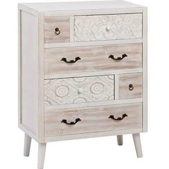 LOLAhome Aparador Blanco y Natural Tallado de Madera de Abeto de 65x30x89 cm