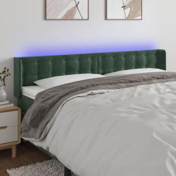 Cabecero LED de terciopelo verde oscuro 163x16x78/88 cm