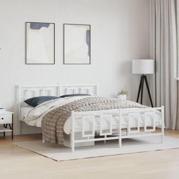 White Metal Bed Frame with Headboard and Footboard 150x200 cm