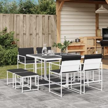 Juego de comedor de jardín 9 pzas con cojines textilene blanco