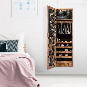 Rustic Mirrored Jewelry Cabinet with LED Lights