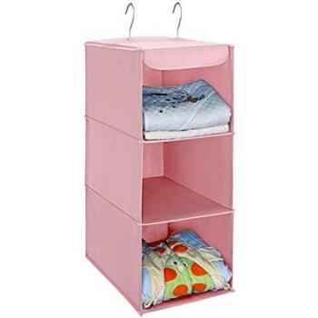 Amazon Brand – Umi Organizador de Armario, Estantería Colgante de Tela, Estante de Tela para Armario, Organizador de Ropa, para Guardar Ropa, Toallas, etc, 3 Niveles, Rosado