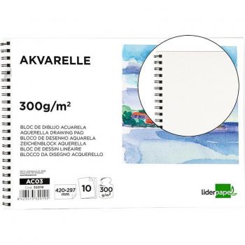 Bloc de dibujo Liderpapel acuarela espiral 297x420mm 10 hojas 300g/m2 sin recuadro