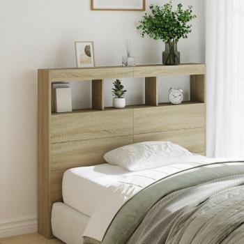 Cabecero de cama con LED roble Sonoma 120x17x102 cm Marrón
