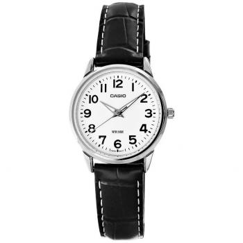 Casio Collection LTP-1303PL-7BVEF Reloj Analógico para Mujer con Correa de Cuero Sintético, Esfera Negra y Caja Plateada de 35mm