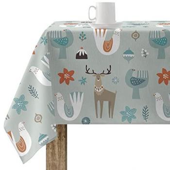 Mantel Elegante Antimanchas Merry Christmas 56, 200x140 cm, 100% algodón resinado (tacto no plastificado), Made in Spain