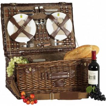 Cesta de picnic Palais Royal para 4 personas de Les Jardins De La Comtesse - Mimbre natural - Completa con compartimento isotérmico - Platos de cerámica y cálices