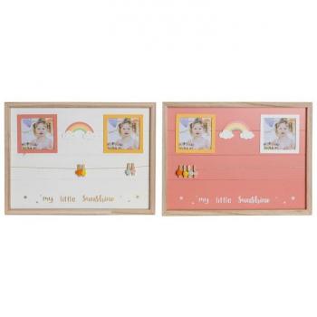 Cuadro Portafotos con Pinzas DKD Home Decor Madera MDF Infantil Arcoíris 42 x 2 x 32 cm (2 Unidades)