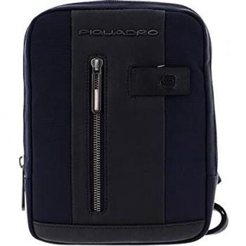 Borsello Mini Piquadro Azul en Tejido Reciclado con Tracolla y Detalles de Cuero