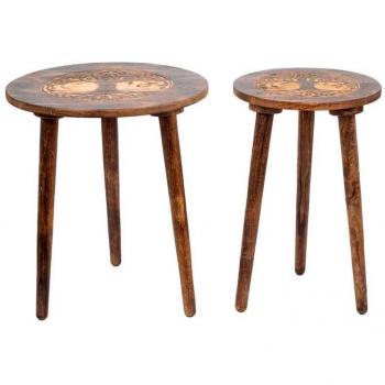 Set de 2 Mesas de Madera Tallada Árbol de la Vida