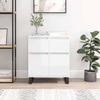 Aparador de madera contrachapada blanco brillante 60x35x70 cm - Mueble de Almacenaje de Salón, Armarios con Puertas, Cajón de Madera, Buffet para salón Moderno, Armario Aux