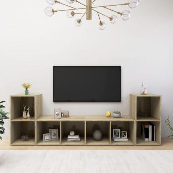vidaXL Muebles de salón 4 piezas madera ingeniería, Mueble de TV aglomerado roble Sonoma 107x35x37cm
