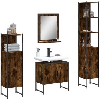 Conjunto de muebles de baño 4 piezas de madera contrachapada roble humo marrón multicapa