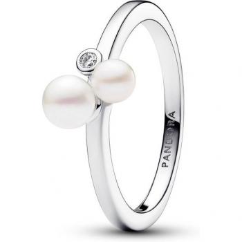 Anillo Dúo de Perlas Cultivadas de Agua Dulce con Circonitas Cúbicas en Plata de Ley