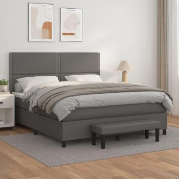 Cama box spring de muelles con colchón gris 160x200 cm en cuero sintético