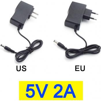 Adaptador de alimentación AC 100V-240V a DC 5V 2A para tira de luz LED y cargador CCTV, con conector 5.5x2.5mm, enchufe US/EU W1