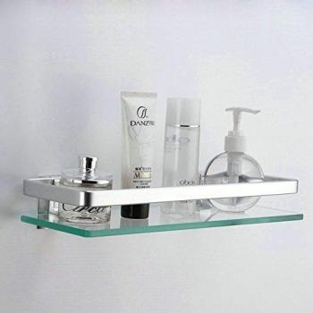 KES Aluminio Estante Baño Pared Rectangular Vidrio Templado 1 Piso Plata, A4126A