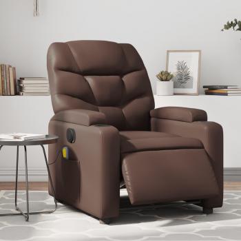 Sillón de masaje reclinable eléctrico de cuero sintético en color negro, crema y marrón - Sillón cómodo para dormitorio, silla relax y sofá