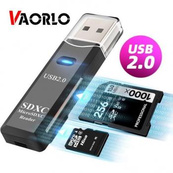 Lector de tarjetas VAORLO Mini USB 2.0 2 en 1 para PC, adaptador multi-tarjeta Micro SD TF, unidad flash y accesorios para portátil blanco