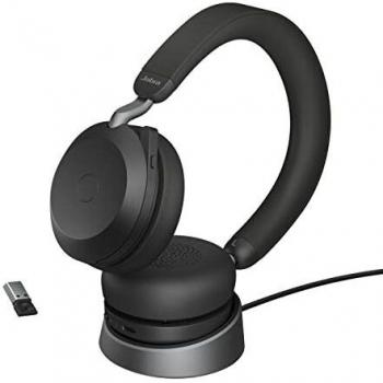Jabra Evolve2 75 Wireless and Wired On-Ear Headset with Charging Stand Bluetooth Office/Call Center USB-A Link380 UC Stereo - Black