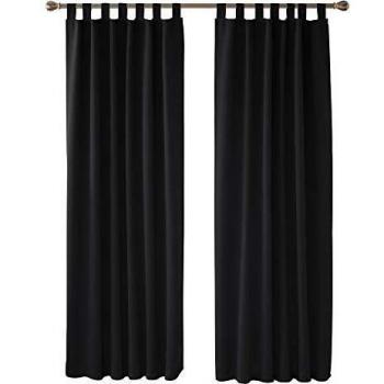 Deconovo Cortinas Opacas Aislantes Térmicas para Ventanas de Dormitorio con Trabillas 2 Piezas 140 x 290 cm Negro
