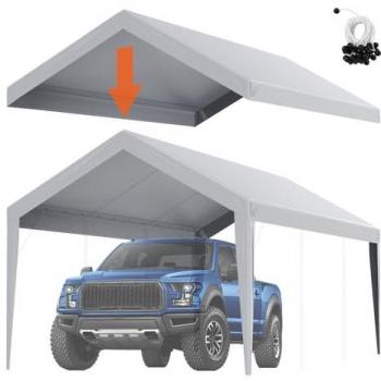 Cubierta de Repuesto para Toldo de Cochera 10x20 pies, Lona Impermeable y UV, Resistente y Fácil Instalación