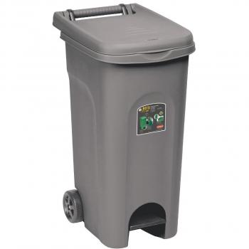 Bidón Carellato de 80 Litros con Pedal y Ruedas Stefanplast - Reciclaje Ecológico Grigio