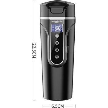 Taza Calefactora Eléctrica de Acero Inoxidable para Coche 450ml 12V/24V con Pantalla LCD y Hervidor de Temperatura para Café, Té y Leche