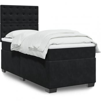 Cama box spring de muelles con colchón negro 90x190 cm en terciopelo