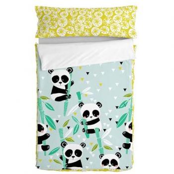 Saco Nórdico Panda Jardín Azul 105x200 cm con Relleno, 100% Algodón y 150 TC