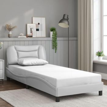 Estructura de cama con cabecero de cuero sintético blanco 90x200 cm