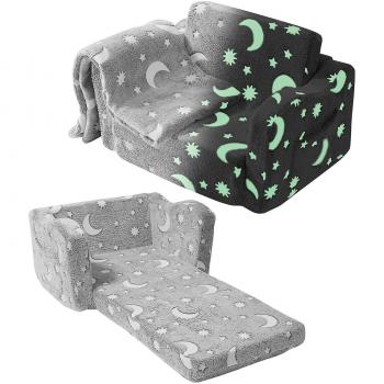 Sofá Plegable Infantil 2 en 1 Luminoso en la Oscuridad - Sillón Convertible para Dormir y Jugar, Ideal para Dormitorio y Sala de Juegos