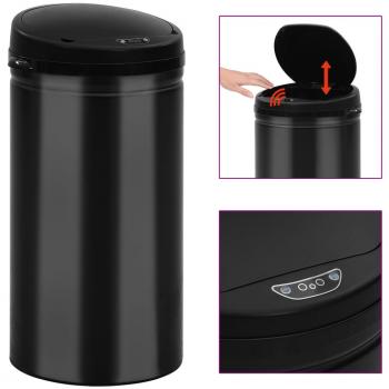 Cubo de basura con sensor automático 50L acero al carbono negro