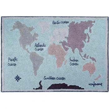 Alfombra lavable de mapa algodón azul y verde 140x200 cm