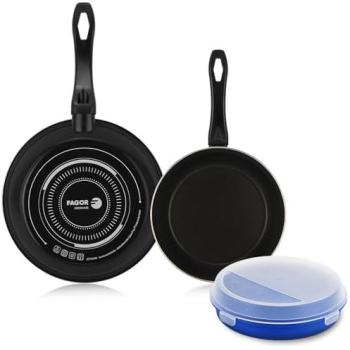 Set de Sartenes Fagor Optimax 20 + 26 cm y Taper 18 cm, Antiadherente Bicapa, Acero Esmaltado, Compatible con Todas las Cocinas e Inducción, Lavava