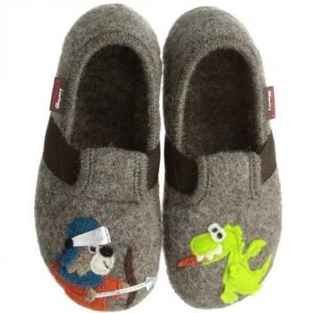 Living Kitzbühel T-Modell Drachenjäger - Zapatillas de casa de lana infantil, color marrón, talla 24