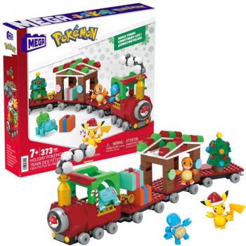 Kit de Construcción Mega Construx Tren Festivo de Pokémon - Incluye bloques de construcción, figuras articuladas de Pokémon, diseño temático navideño, compatibilidad con otras líneas de construcción, instrucciones detalladas y piezas adicionales 