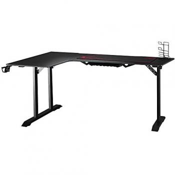 Mesa Gaming en Forma de L con Gancho para Auriculares y Soporte para Bebidas, Negro y Rojo, 168 x 109 x 78 cm
