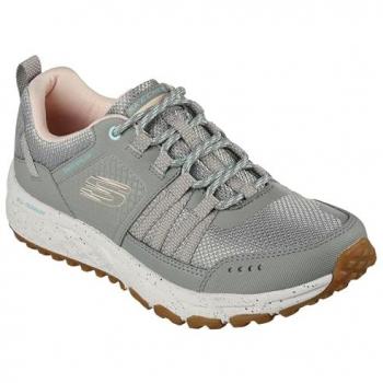 Zapatillas deportivas de mujer Skechers Escape Plan, color verde, malla de cuero olivo con ribete rosa claro, corte bajo, modelo 180061, talla 38 EU