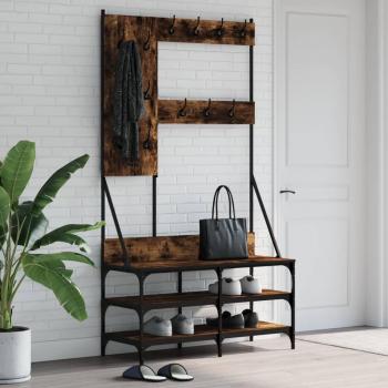Perchero con Zapatero vidaXL, Soporte para Ropa y Estantes de Zapatos, Color Roble Ahumado, 100x40x184 cm