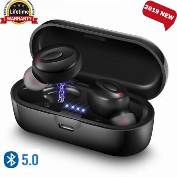 2019 Audífonos inalámbricos con Bluetooth 5.0 y micrófono estéreo, 15 Horas de Tiempo de reproducción para Deporte Negro