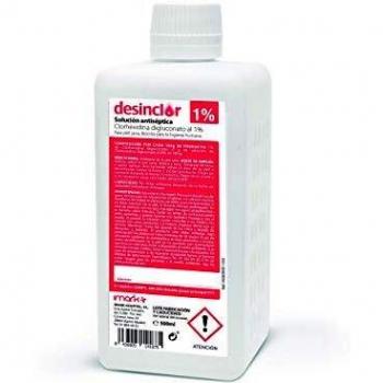 Solución Acuosa Coloreada Clorhexidina 1%, Limpieza de Manos, Desinfección Cuerpo, Piel Sana - 500 ml