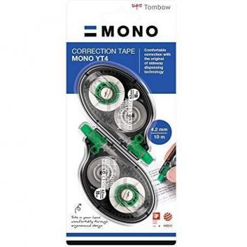 Tombow - MONO YT | Blister 2 Unidades de Cinta Correctora Blanca de Secado Inmediato - Aplicación Cómoda y Precisa - Cobertura Plástica Transparente