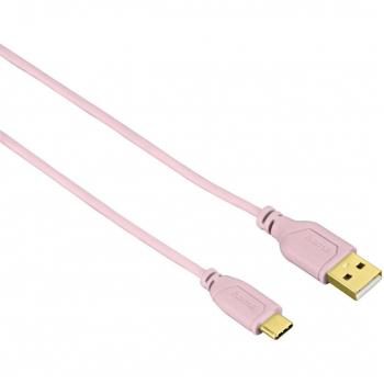 HAMA 00135787, Cable para Carga y Transferencia de Datos, Velocidad de Transmisión 480 Mbps, Conexión USB 2.0 a Tipo C, Conectores Recubiertos en Oro, Color Rosa, Longitud 0,75m